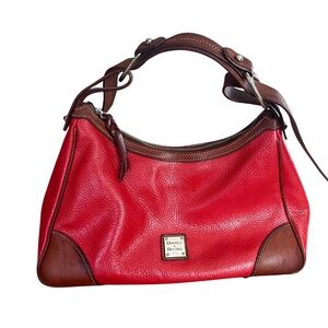 Dooney & Bourke Red Pebbled Leather Satchel / Hobo Bag with Silver Hardware